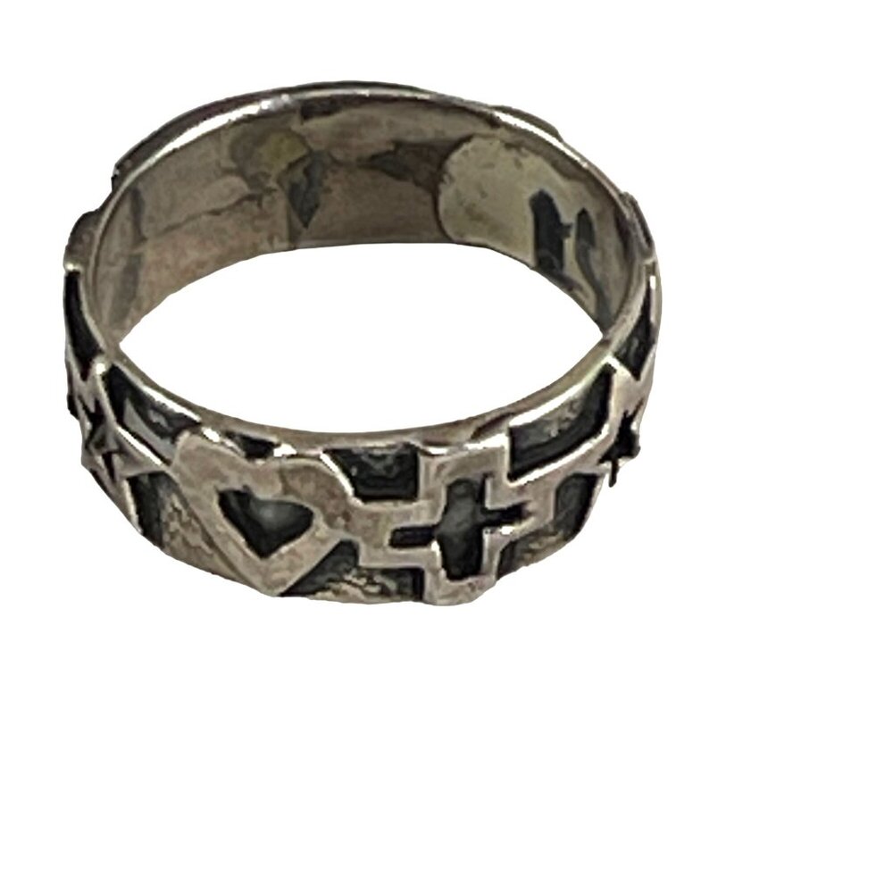 Star & Heart Pattern Silver Ring - image 2